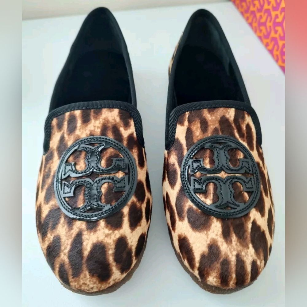 New Tory Burch Billy Slipper Flats Size 7 Animal Print Haircalf Luxury Old Money